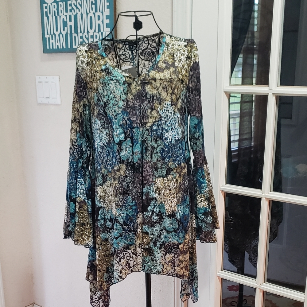 Brand New!! Blue, Purple, and Tan Lace Top